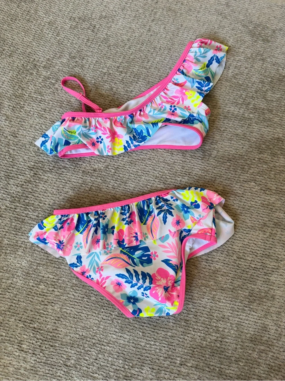 Tommy Bahama Girls Floral One Shoulder Bikini Swimsuit Size 8 Ruffle Tropical